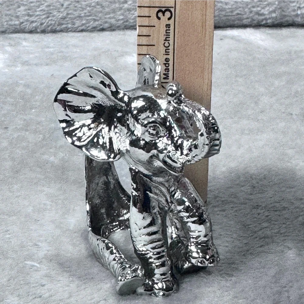 Silver Elephant Napkin Rings Set 4‎ Heavy Cast Metal Safari Boho Table Decor